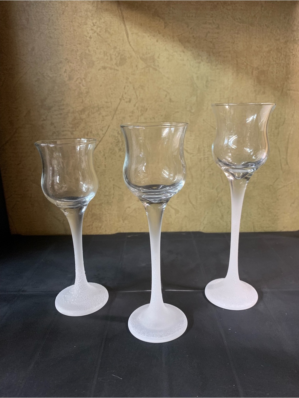 Partylite 3 Wine Glass Candle Holders with Frosted Stems 
P9248 NEW in Box